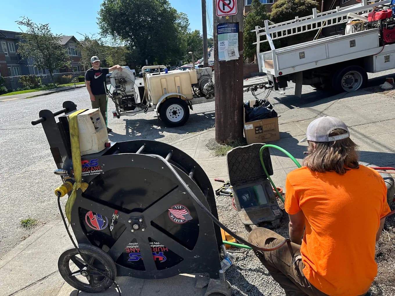 Sewer camera inspection in Seattle residential neighborhood